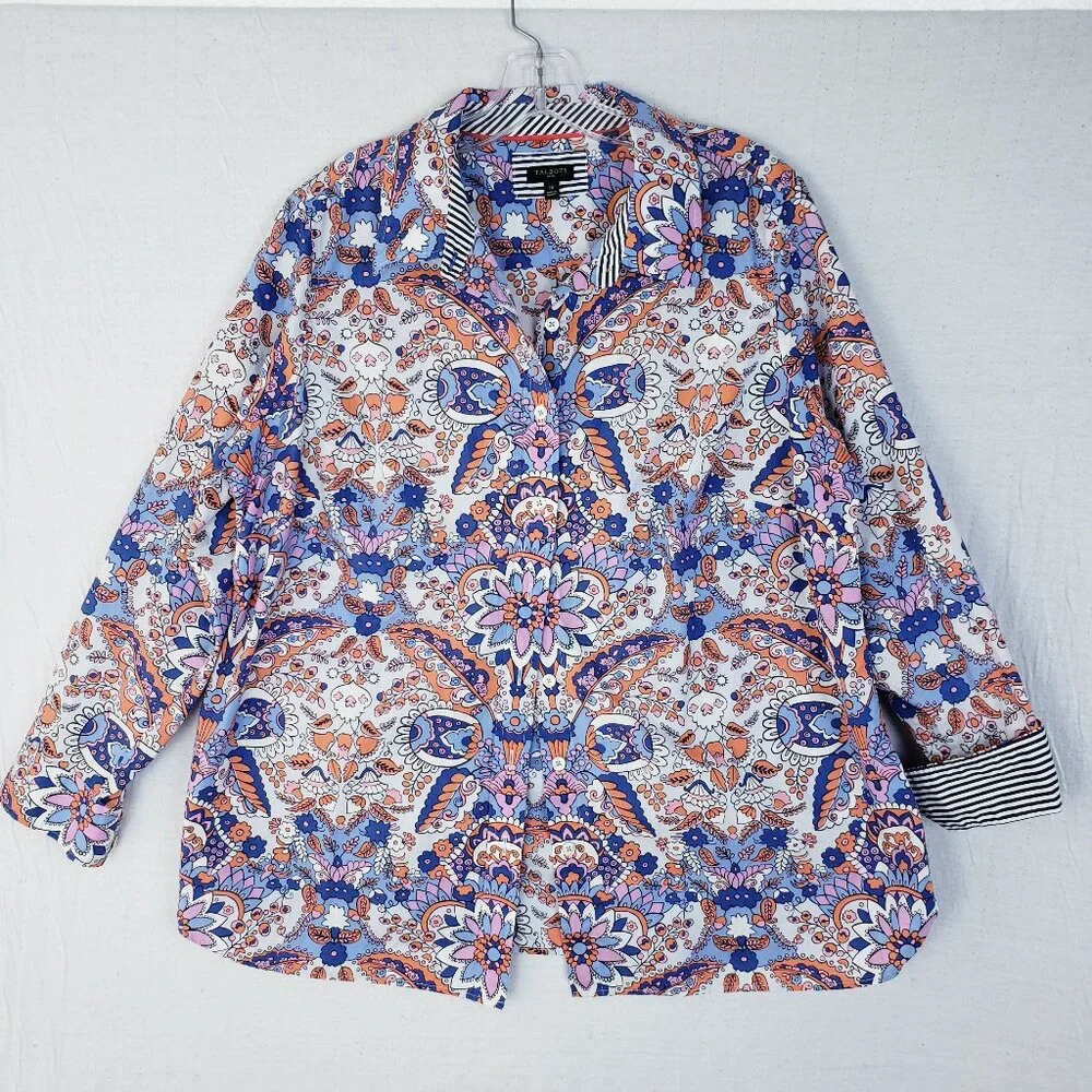 NWOT Talbots Classic Cotton Shirt Button-Up Royal Palm Paisley Floral size 1X